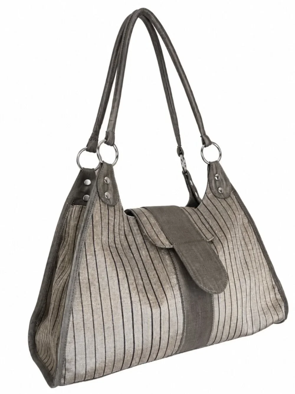 Sentosa Silk Metallic Taupe Brown Pinstripe Hobo Bag Academia Chic
